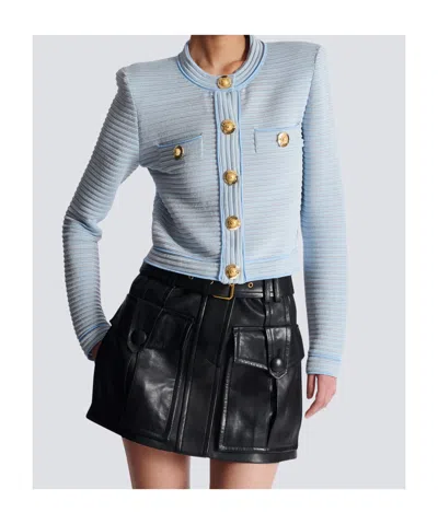 Balmain Knit Cardigan In Blue