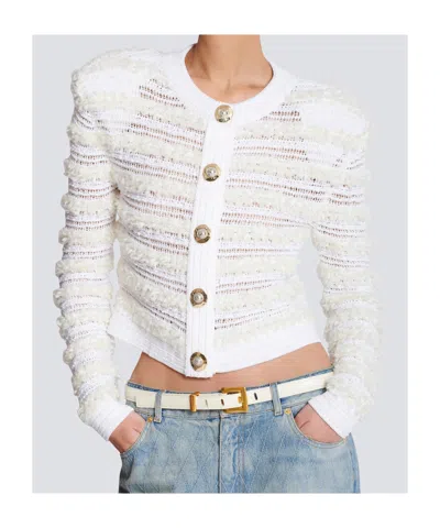 Balmain Long-sleeved Tweed-effect Knit Cardigan In Multi