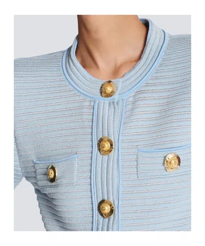 Balmain Knit Cardigan In Blue