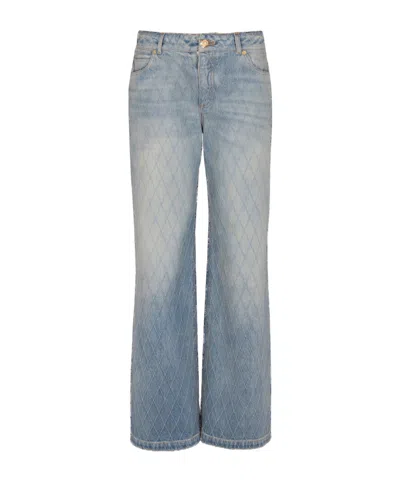 Balmain Quilted Rigid Straight-leg Jeans In Blue