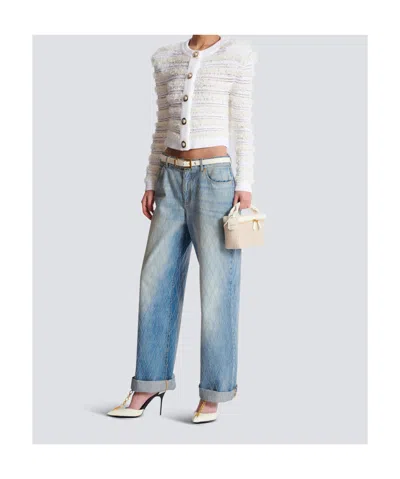 Balmain Quilted Rigid Straight-leg Jeans In Blue