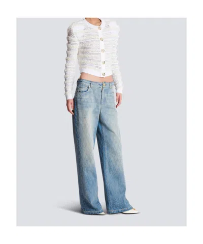 Balmain Quilted Rigid Straight-leg Jeans In Blue
