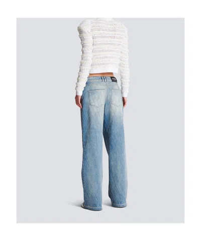Balmain Quilted Rigid Straight-leg Jeans In Blue