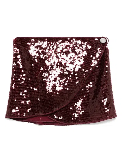 Oseree Sequin-embellished Wrap Skirt In Burgundy