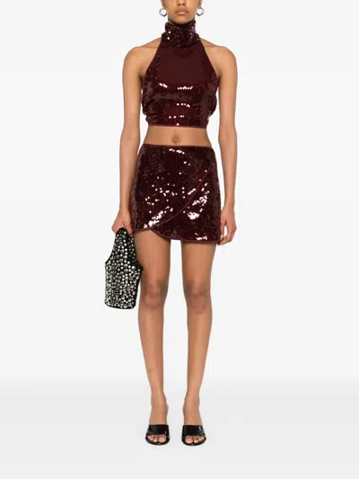 Oseree Sequin-embellished Wrap Skirt In Burgundy