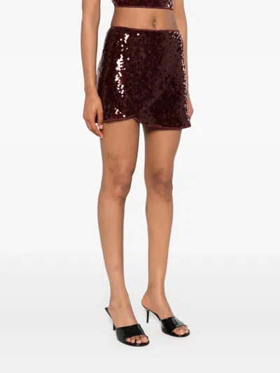 Oseree Sequin-embellished Wrap Skirt In Burgundy