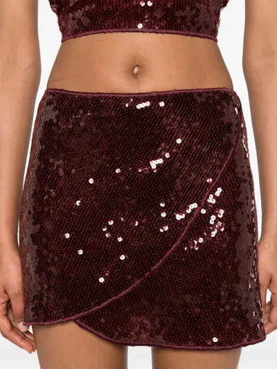 Oseree Sequin-embellished Wrap Skirt In Burgundy