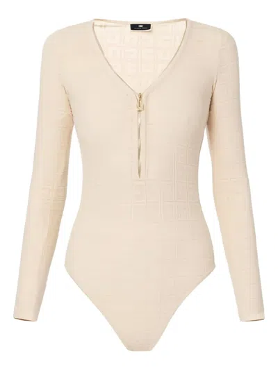 Elisabetta Franchi Logo-jacquard Bodysuit In Neutral