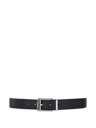 Ferragamo Square Buckle Reversible And Adjustable Grained Leather Belt In Black