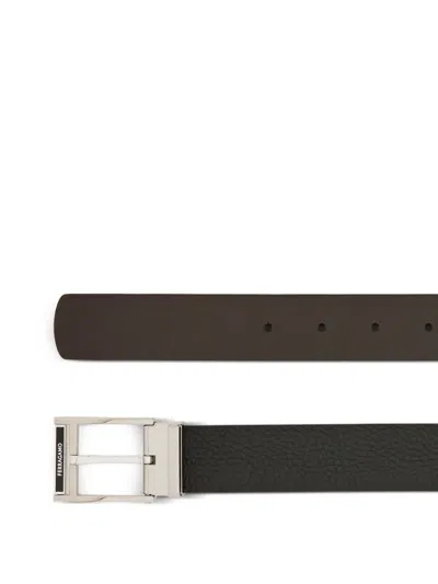 Ferragamo Square Buckle Reversible And Adjustable Grained Leather Belt In Black