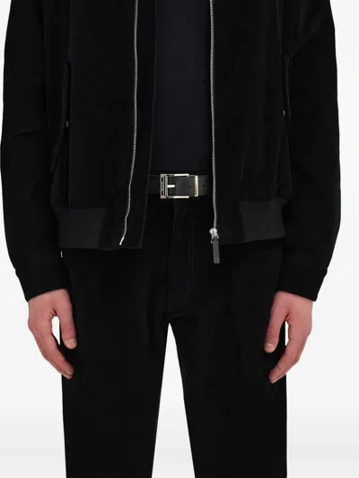 Ferragamo Square Buckle Reversible And Adjustable Grained Leather Belt In Black
