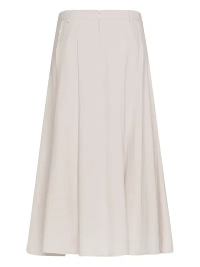 Seventy Pleated Midi Skirt In Fluid Viscose Diagonal In Neutral