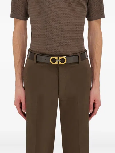 Ferragamo Gancini Leather Belt In Brown