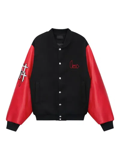 Rta Flame-logo Leather-sleeve Jacket In Red