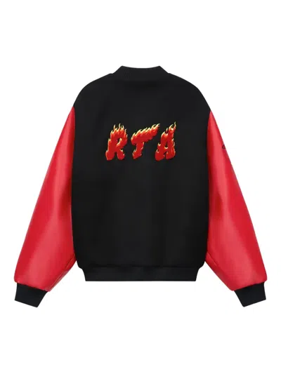 Rta Flame-logo Leather-sleeve Jacket In Red