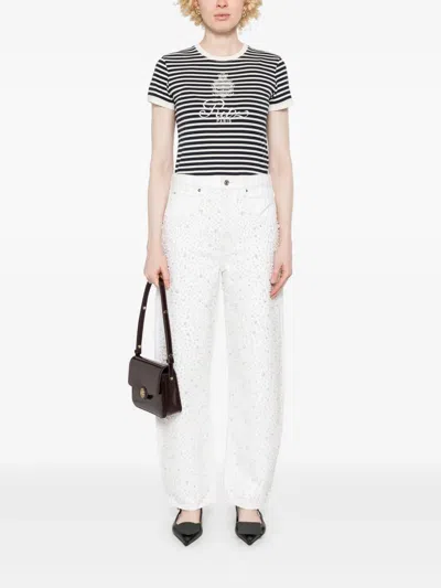 Frame Straight Jeans With Rhinestones And Pearls In White