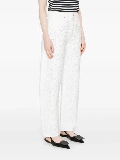 Frame Straight Jeans With Rhinestones And Pearls In White