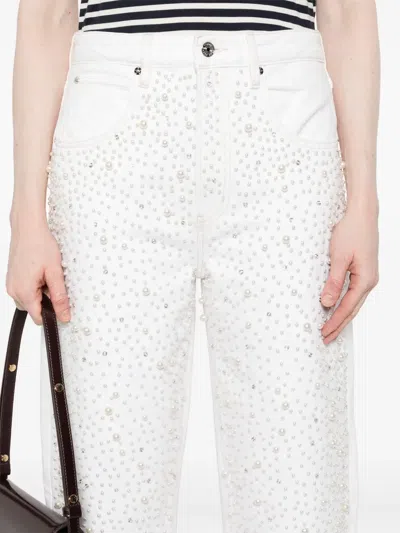 Frame Straight Jeans With Rhinestones And Pearls In White