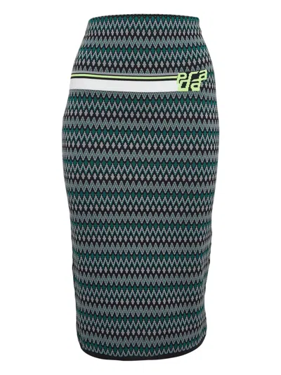 Pre-owned Prada Chevron-knit Skirt In Green