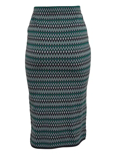 Pre-owned Prada Chevron-knit Skirt In Green