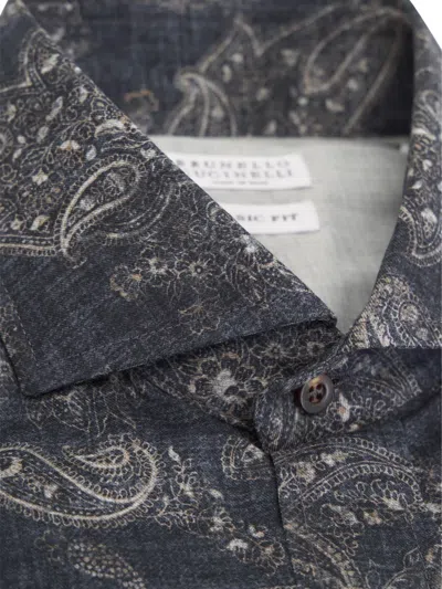 Brunello Cucinelli Paisley-print Button-up Shirt In Black