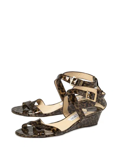 Pre-owned Jimmy Choo 35mm Leopard-print Patent-leather Sandals In Brown