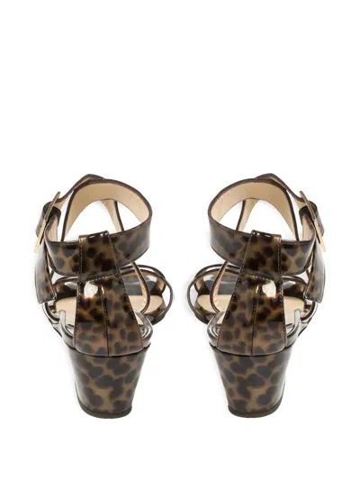 Pre-owned Jimmy Choo 35mm Leopard-print Patent-leather Sandals In Brown