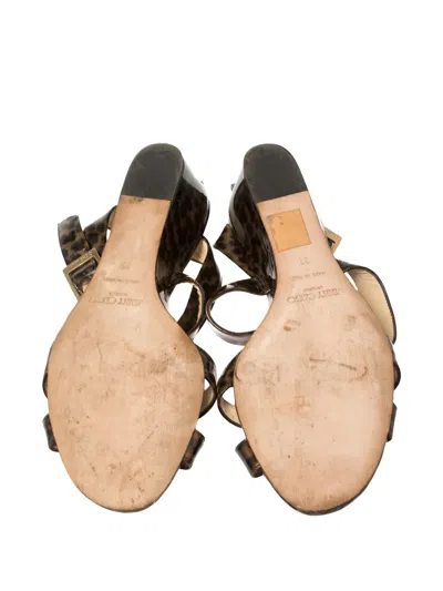 Pre-owned Jimmy Choo 35mm Leopard-print Patent-leather Sandals In Brown
