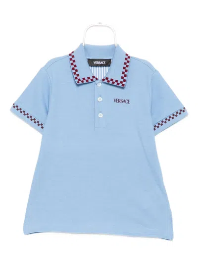 Versace 90s Vintage Logo Polo Shirt In Blue