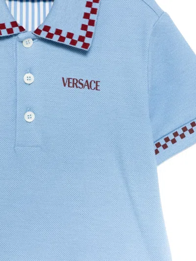 Versace 90s Vintage Logo Polo Shirt In Blue