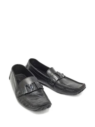 Pre-owned Louis Vuitton Leather Logo-buckle Loafers In Black