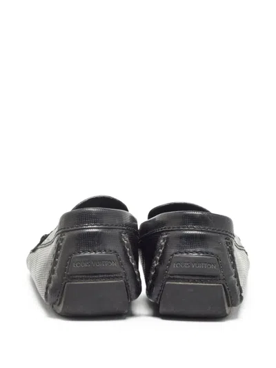 Pre-owned Louis Vuitton Leather Logo-buckle Loafers In Black