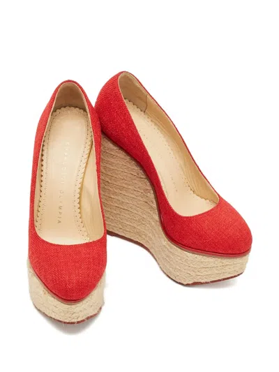 Pre-owned Charlotte Olympia Rope Wedge Pumps In Red