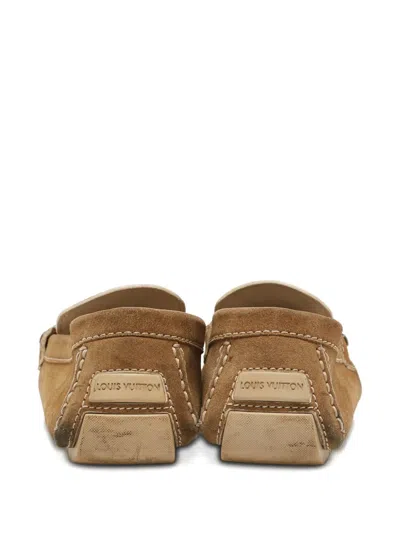 Pre-owned Louis Vuitton Lv-buckle Suede Loafers In Brown
