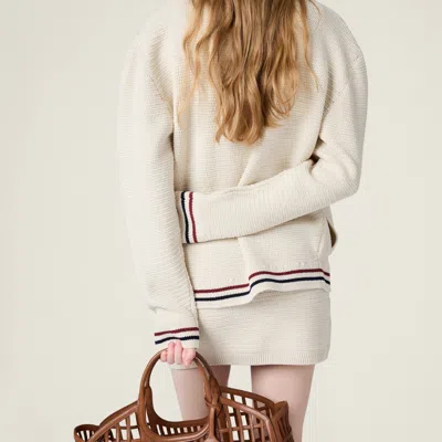 Miu Miu Cotton Crochet Color F7 Long Sleeve Zip Up Cardigan In Neutral