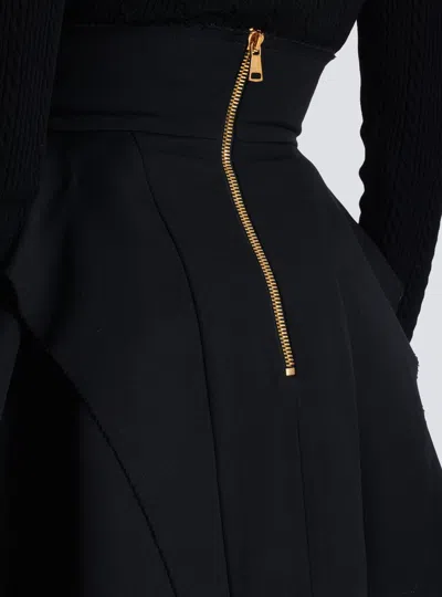 Balmain Button-embellished Pleated Grain De Poudre Wool Mini Skirt In Black