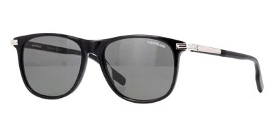 Montblanc Logo-plaque Square-frame Sunglasses In Black