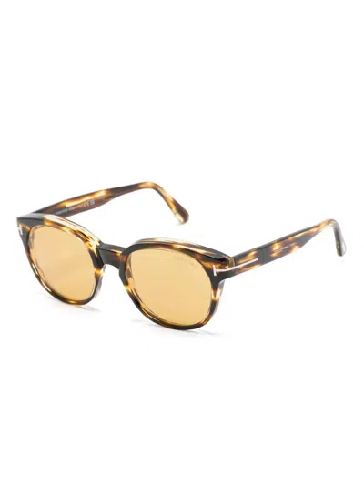 Tom Ford Mens Round Tortoiseshell Sunglasses In Brown