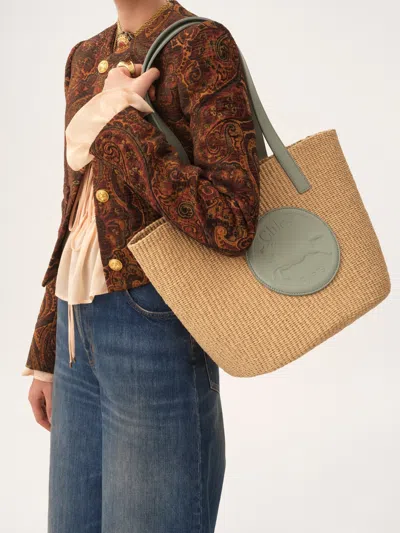 Chloé Large Horse Medal Basket In Natural Fibers