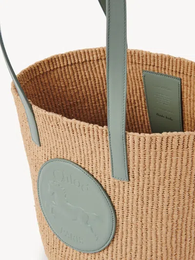 Chloé Large Horse Medal Basket In Natural Fibers