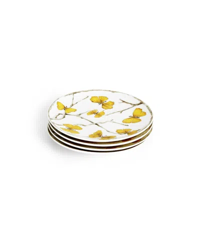 Michael Aram Butterfly Ginkgo 4 Piece Gold-tone Tidbit Plate Set In White