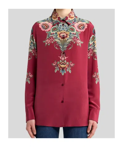 Etro Silk Shirt With Placed Print In Red