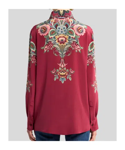 Etro Silk Shirt With Placed Print In Red