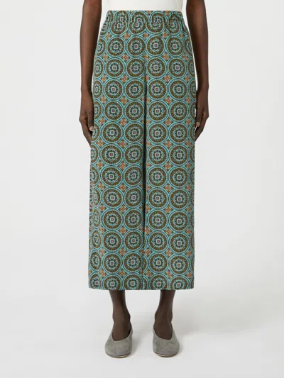 Weekend Max Mara Printed Silk Cropped Trousers In Green