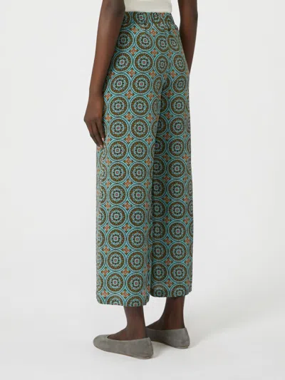 Weekend Max Mara Printed Silk Cropped Trousers In Green