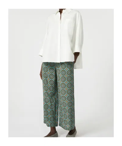 Weekend Max Mara Printed Silk Cropped Trousers In Green