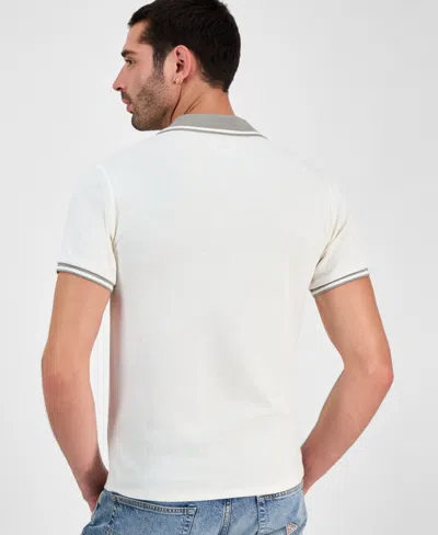 Guess Men's Weston Waffle-knit Tipped Polo Shirt In White