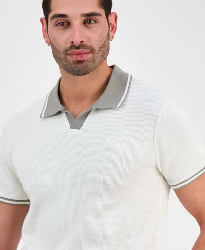 Guess Men's Weston Waffle-knit Tipped Polo Shirt In White