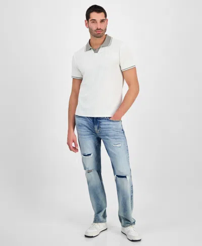 Guess Men's Weston Waffle-knit Tipped Polo Shirt In White