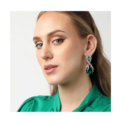 Sohi Teardrop Stone Drop Earrings In Green